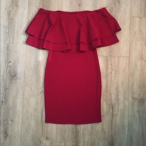 Dark red off the shoulder fitted dress
